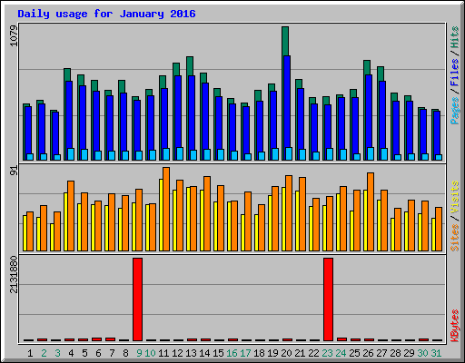 Daily usage for January 2016